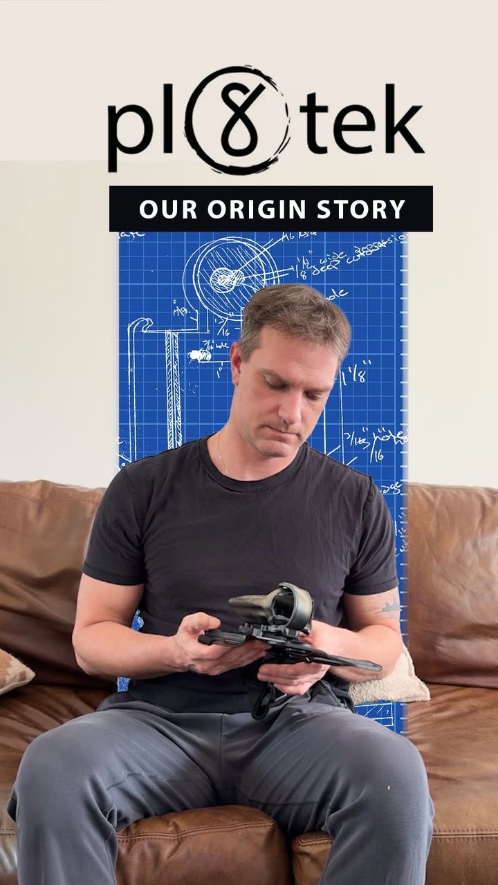 Pl8tek reel cover: our origin story — Colin inspecting the first R.O.E.t8 prototype over a hand-drawn blueprint